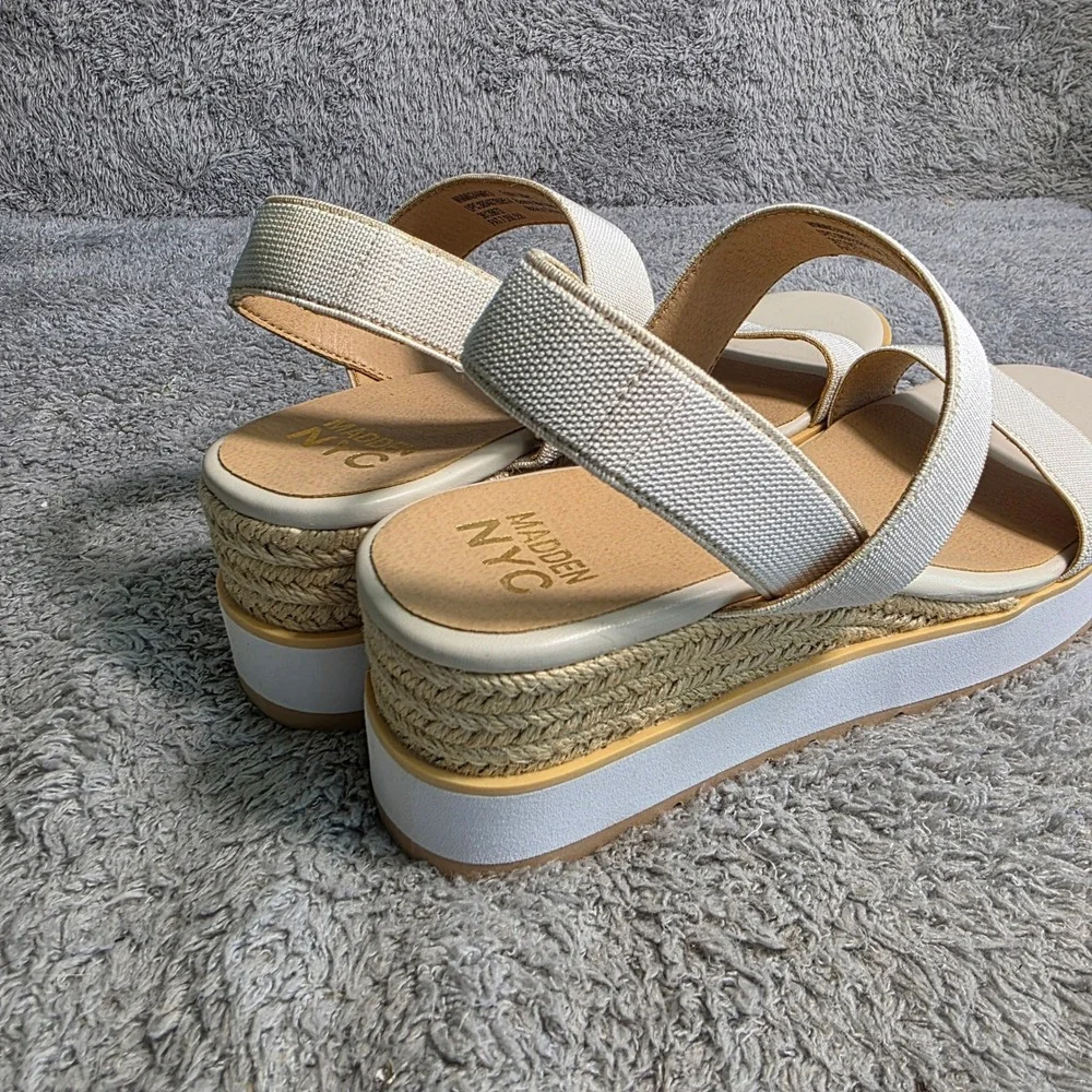 Madden NYC Wedge Sandals Cream Espadrille Platform‎ Elastic Women 11 NEW